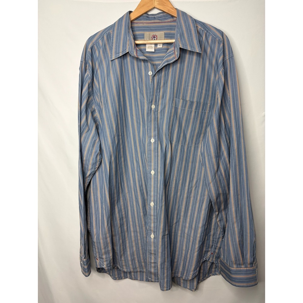 VTG The Territory Ahead Mens XL Blue Orange Striped Button Shirt Western Country